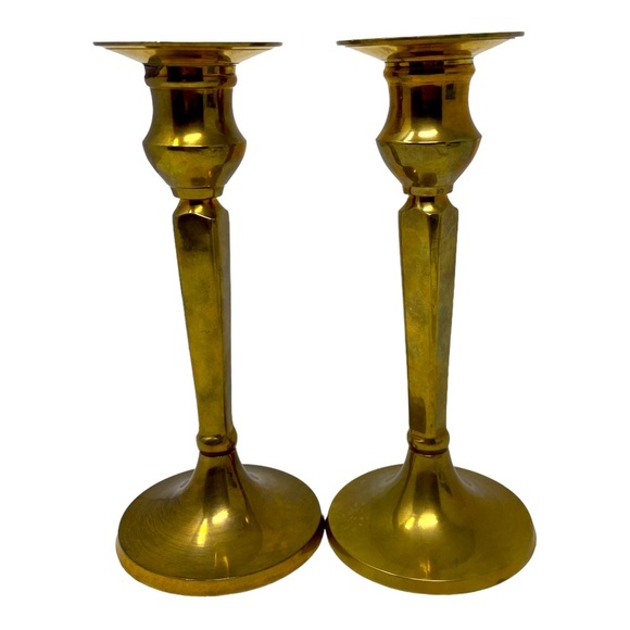 Vintage Solid Brass Candle Stick Holders Set of 2 8” - Picture 1 of 5